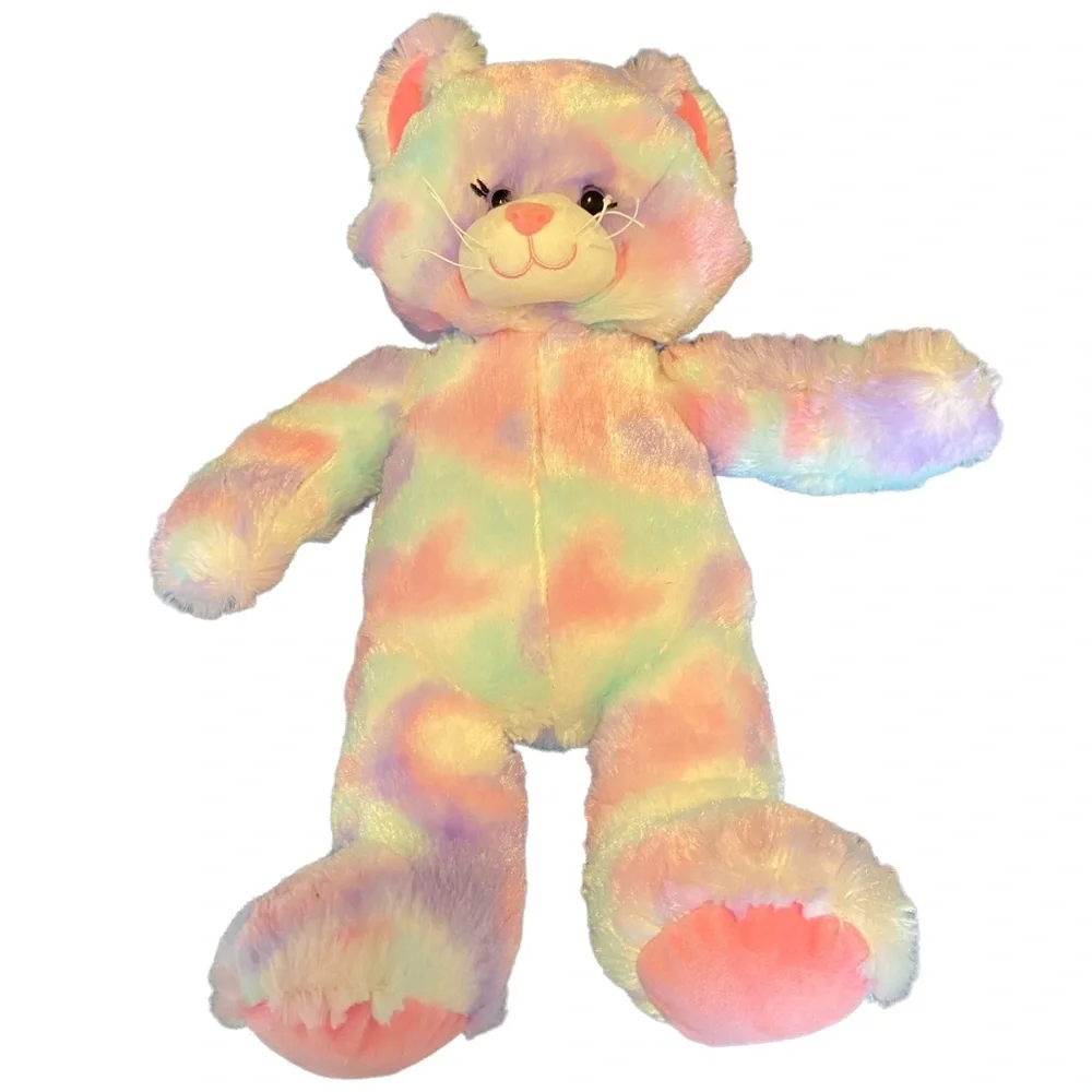 Build A Bear Pastel Swirl Plush Kitty Cat Tie-Dye Purple Pink Blue Toy Plush 16”